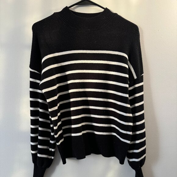 Turtleneck Long Sleeve Striped Ribbed Knit Pulllover Sweater - Picture 1 of 3